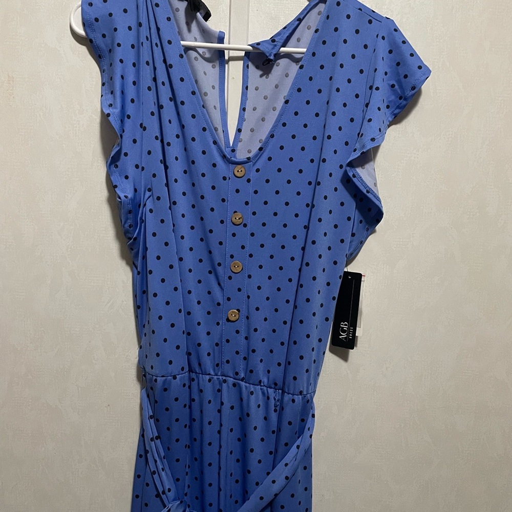 AGB Blue Jumpsuit with Black Polka Dots